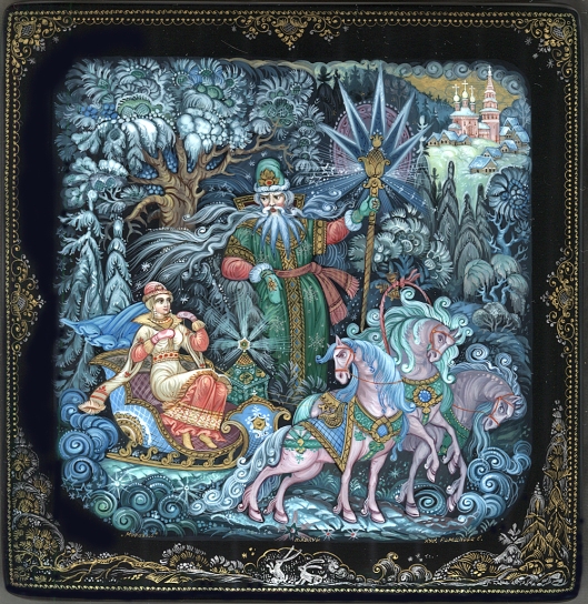 Lacquer box illustration of Morozko folk tale